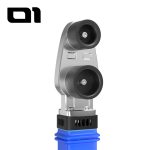 Close-up of a plastic pipe heat fuser showing the black heated welder die with slots and screw holes for mounting the welding die.